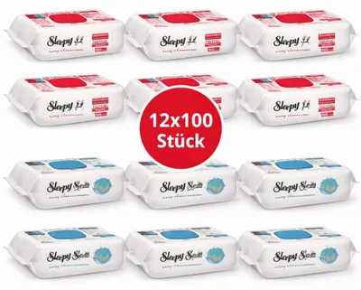 Obrázek produktu pro Čisticí ubrousky Sleepy Easy Clean – 6x100 třešeň + 6x100 oceán | Okna bez šmouh