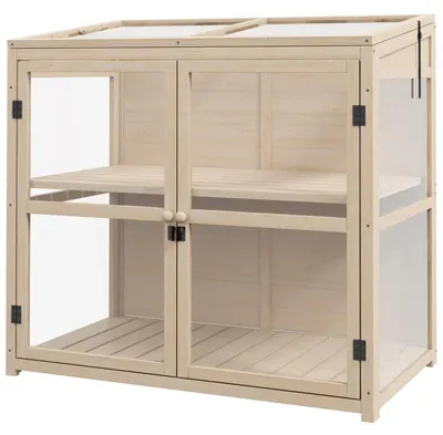 Image de Serre en bois avec toit réglable | Couleur : Naturel | Dimensions : 103 x 61 x 95/103 cm