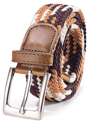 Produktbild von Stoffgürtel Stretchgürtel geflochten und elastisch Gürtel Länge 100 cm bis 130 cm braun-mehrfarbig
