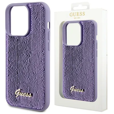 Produktbild von Guess, Hülle für iPhone 15 Pro Max mit Glitzer & Metallloo, Violett