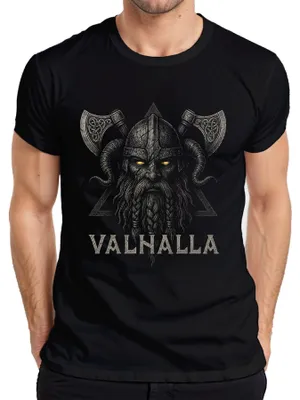 Productafbeelding van Valhalla Vikingen, krijger, Odin, bijl, Noordse mythologie, Berserker, heren T-shirt, zwart, maat M