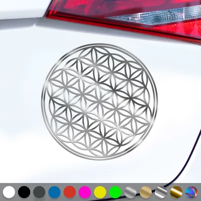 Produktbild von PantherPixel Blume des Lebens Aufkleber Lebensblume Yoga Sticker Auto Geschenkidee Farbe Chrom-Silber