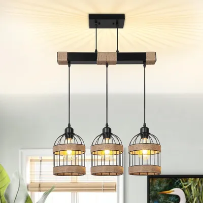 Produktbild von Pendelleuchte 3 Flammig Schwarz Metall Lampenschirm Hängelampe E27 Höhenverstellbar Hängeleuchte für Esszimmer, Küche, Bar