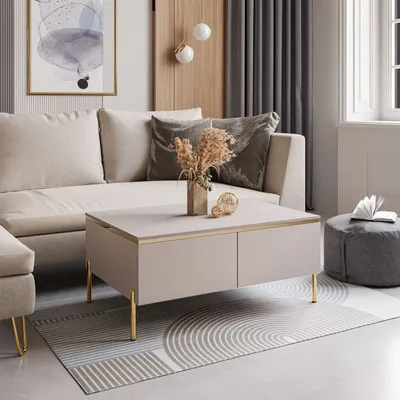 Produktbild von AURORA Couchtisch mit Ablagefach Kaschmir, Beine - Gerade Gold Chrom