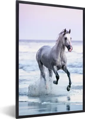 Produktbild von MuchoWow® Gerahmtes Poster Pferd - Meer - Pastell 60x90 cm - Poster mit Schwarzem Bilderrahmen Wandposter Rahmen Foto Bilder - Kunst