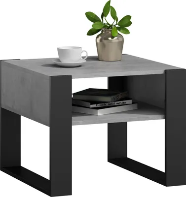 Produktbild von MATKAM Couchtisch KAJA H50 x B60 x T63,6 cm, offene Ablage unter der Tischplatte, Kufenbeine, Wohnzimmer Couchtisch Modern Wohnzimmertisch Universal (Beton)