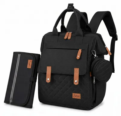Produktbild von Wickelrucksack Baby, Wickeltasche groß, Viel Stauraum inkl. Wickelunterlage (schwarz)