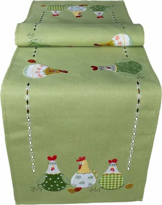 Produktbild von Tischdecke Tischläufer Stickerei verrückte Hühner Ostern 40 x 140 cm - mint