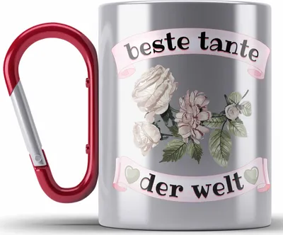 Produktbild von Trendation - Beste Tante Der Welt Geschenk Edelstahl Tasse Karabiner Lustiger Spruch Geste Geschenkidee (Rot)