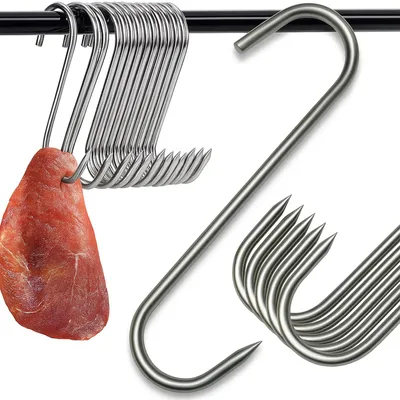 Produktbild von Räucherhaken S Haken Fleischerhaken Edelstahl 10 Stück 14,5 x 4 cm 3 mm für Fleisch Wurst Schinken