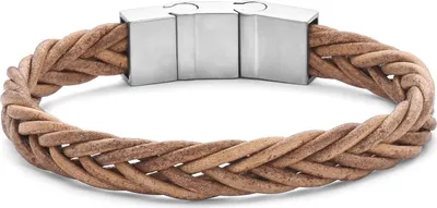 Produktbild von 7FB-0813 – Frank 1967 – Heren Armband – Gevlochten Leren Armband – Bruin – Zilverkleurig   Geborsteld