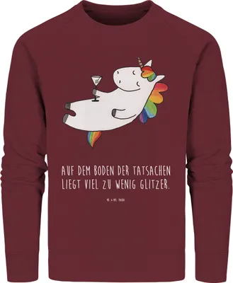 Produktbild von Mr. & Mrs. Panda Baumwoll Sweatshirt Einhorn Cocktail Größe XS - Burgundy - Geschenk, Pullover, Pulli, Caipirinha, Bio, Sweater, Party, Lustig, Unicorn, Einhörner