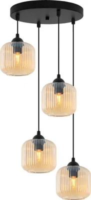 Produktbild von Hängelampe RIFFLE Schwarz 4-flammig Glas Zylinder Amber E27
