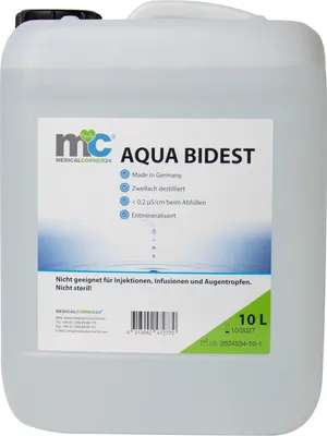 Zdjęcie produktu dla Woda bidystylowana AQUA BIDEST, woda laboratoryjna, woda ultraczysta, 10 litrów
