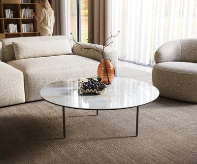 Produktbild von DELIFE Couchtisch Edge Rund 100x100 cm Keramik Onyx Pearl Trive Metall Schwarz