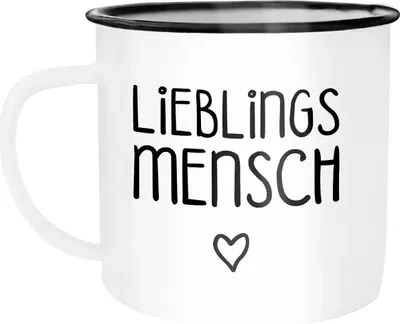 Produktbild von Emaille Tasse Becher Lieblingsmensch Geschenk-Tasse Liebe Freundschaft Partner Freundin Kaffeetasse Moonworks® weiß-schwarz unisize