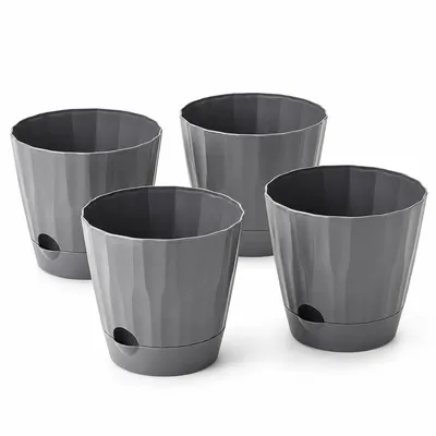 Produktbild von 4er Set selbstbewässernde Pflanzentöpfe,große runde Kunststoff-Blumentöpfe mit Bewässerungssystem und Untersetzer, ideal für Sukkulenten und Orchideen
