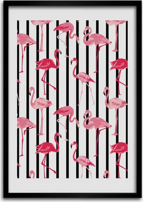 Produktbild von Bild - Bilderrahmen - Foto - 70 cm x 100 cm - MDF - Rahmen - Wandkunst - Flamingos und Streifen