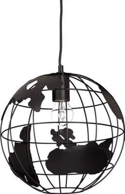 Produktbild von Relaxdays Hängeleuchte Kugel, Pendelleuchte im Globus Design, höhenverstellbare Deckenlampe aus Metall, Ø 30 cm, schwarz