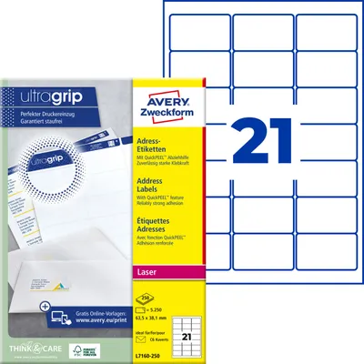 Obrázok produktu pre Adresné štítky AVERY Zweckform QuickPEEL, 63,5 x 38,1 mm