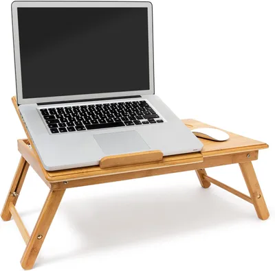 Image de Tablette pour ordinateur portable en bambou - Réglable en hauteur - Pliable - 30,5 x 72,5 x 35 cm - Standard - Naturel