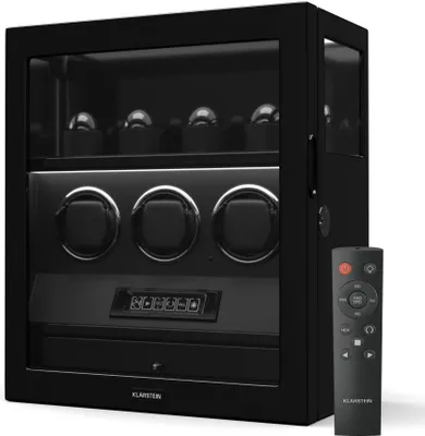 Produktbild von Klarstein SecureTouch Uhrenbeweger für 7 Uhren – Automatik mit Fingerabdruckschloss, leisem Japanischem Motor, LCD-Display & Fernbedienung, 41 TPD-Einstellungen, LED-Beleuchtung & Schmuckschublade