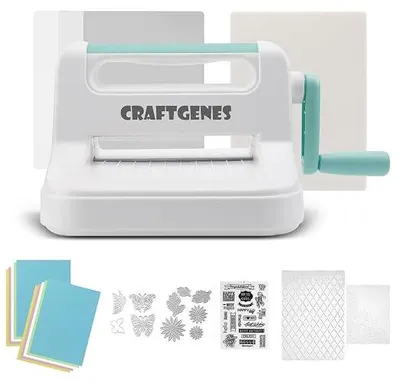 Imagen del producto de Máquina de corte y estampado manual Silecomplaza, de 15,2 cm, con abertura para la creación de tarjetas, álbumes de recortes y manualidades. Incluye un juego completo con troqueles A5, plantillas de estampado, placas