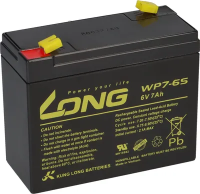Produktbild von Kung Long Akku WP7-6S 6V 7Ah AGM Blei Vlies wartungsfrei 6Volt