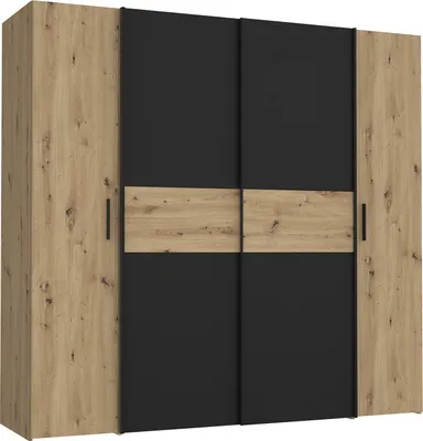 Produktbild von Furniture24 Kleiderschrank Narago Klts62322-M108 Schwebetürenschrank Mit Drehtüren 200.1 X 190.5 X 61.6 Cm Artisan Eiche/Schwarz