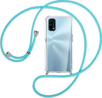 Produktbild von Handykette Backcover-Schutzhülle mit Band (Metall silberfarben) für Realme 7 Pro - türkis