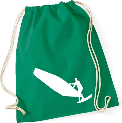 Produktbild von Huuraa Turnbeutel Windsurfen Silhouette 12 Liter Kelly Green Baumwolle Rucksack Geschenkidee