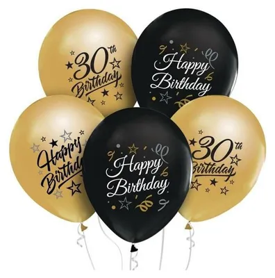 Produktbild von 30. GEBURTSTAG Happy Birthday Ballons Schwarz Gold x5