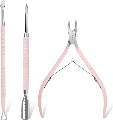 Produktbild von Nagelhaut Trimmer mit Nagelhautschieber, 3 PCS Rosa Zangen Nagelhaut Professionelle Pediküre- und Maniküre-Werkzeuge mit Edelstahl-Nagelhautzange, Doppelend-Hauthautschieber und Nagelschaber