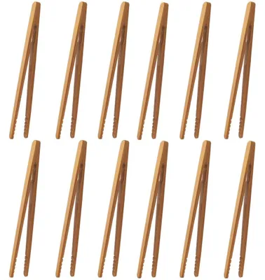 Productafbeelding van Bamboe keukentangen, 12 stuks bamboe keukenhulp voor toast en voedsel