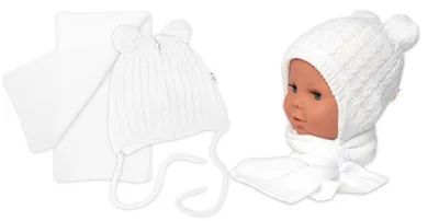 Productafbeelding van Wintermuts met pompon en sjaal, Baby Nellys - wit, maat 62/68
