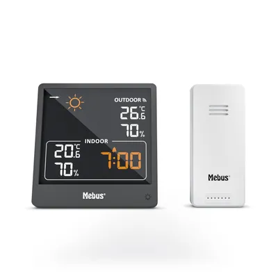 Produktbild von Funkgesteuerte Wetterstation mit Innen- & Außenthermometer, Hygrometer, Wettervorhersage, beleuchtetem Display & Weckalarm