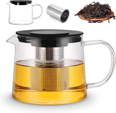 Produktbild von 1.5L Glaskanne mit sieb,Teekanne Glas,abnehmbarer Infuser für Tee und Kaffee, Kunststoffdeckel für Schwarzen Grüner Tee Fruch