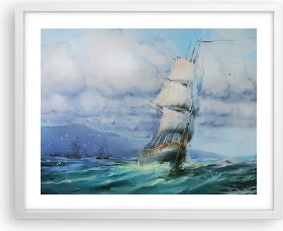 Produktbild von Gerahmtes Poster - Weißer Rahmen - Meer Segelschiff - 50x40 cm - Wand Bild - Wanddeko - Wandbilder - Kunstposter - Wandposter - Bilderrahmen - Bilder - Kunstdruck - Wandbild - P2WAA50x40-3782
