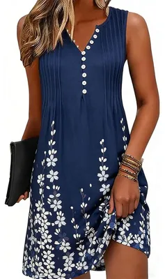 Imagen del producto de Solidchoice - Vestido bohemio de verano con cuello en V y estampado floral