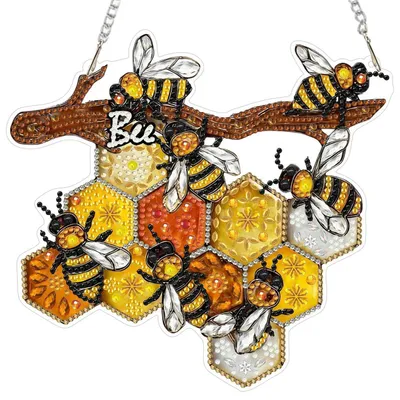 Image de Kit de création de bijoux "Diamond Painting" : pendentif en forme d'abeille, décorations solaires et lumineuses, kit de bricolage pour créer des décorations de fenêtre, kits d'art et de peinture