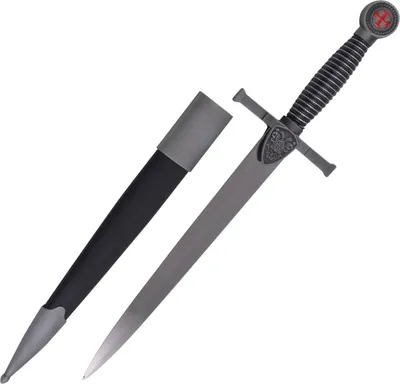 Produktbild von Templerdolch mit Kreuzmünze, schwarz mit Scheide und Stahlklinge
