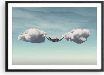 Produktbild von Gerahmtes Poster - Schwarzer Rahmen - Wolken Hängematte Ruhe - 70x50 cm - Wand Bild - Wanddeko - Wandbilder - Kunstposter - Wandposter - Bilderrahmen - Bilder - Kunstdruck - P2BAA70x50-4373