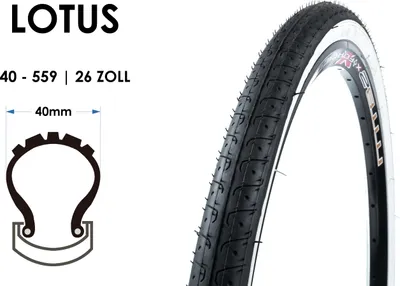 Produktbild von 26 Zoll LOTUS 40-559 Fahrrad City Trekking Reifen 26x1.50 Mantel Tire Weisswand