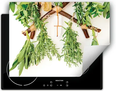 Produktbild von DarHaus Herdabdeckplatte 70x52 cm Anti Rutsch Matte Aufrollbar, Kräuter - Küche