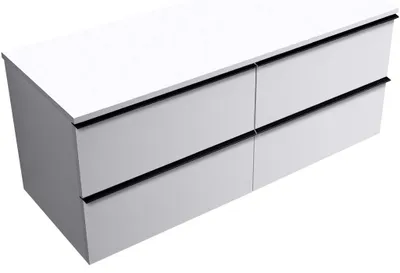 Immagine prodotto di CERANO - Mobile da bagno Velora - bianco opaco, maniglia nera + piano lavabo Navira Slim - 18 mm - 140x54,8x46,5 cm