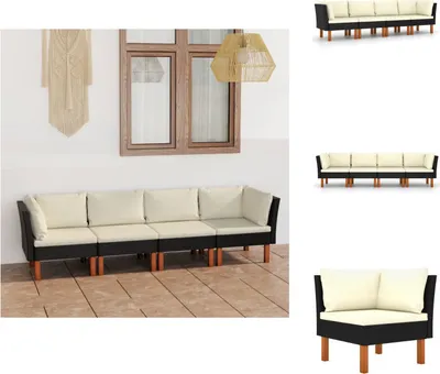 Produktbild von vidaXL 4-Sitzer-Gartensofa mit Kissen Schwarz Poly Rattan -  Gartenmöbel-Sets