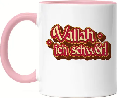Produktbild von Vallah ich schwör Tasse Rosa Türkisch Arabisch Lustig Spruch Humor Statement Witz