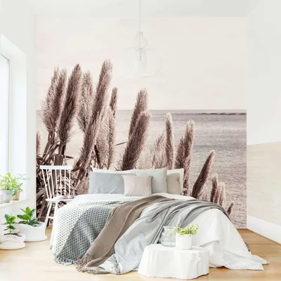 Produktbild von Fototapete Blumen - Vliestapete - Bildtapete UV-beständig Gräser beige Landhaus Wandtapete geruchsfrei