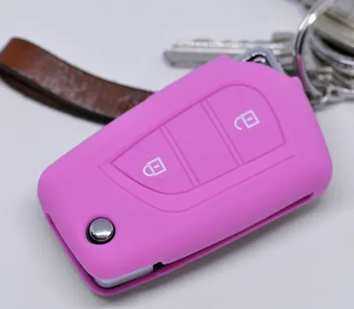 Produktbild von Auto Schlüssel Hülle Silikon Schutz Cover Rosa kompatibel mit Toyota Aygo Citroen C1 Peugeot 108 2 Tasten Klappschlüssel
