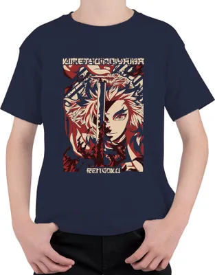 Obrázek produktu pro Rengoku Kimetsu no Yaiba Demon Slayer Flame Sword Uni dětské tričko, námořnická modrá, 128